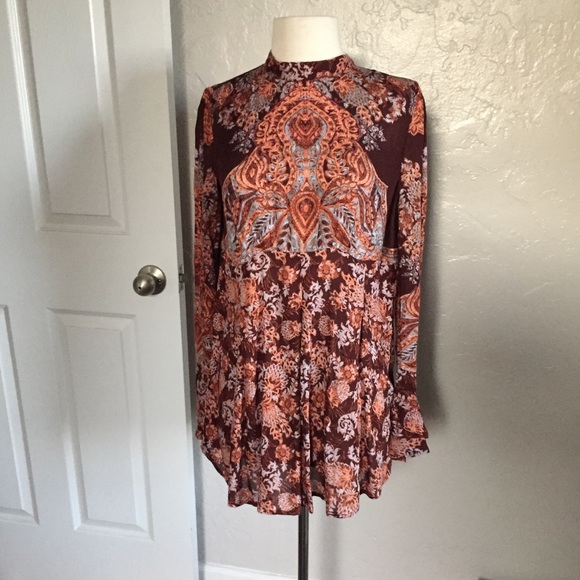 NEW!  Free People 'Lady Luck' tunic-burgundy combo - Picture 2 of 7